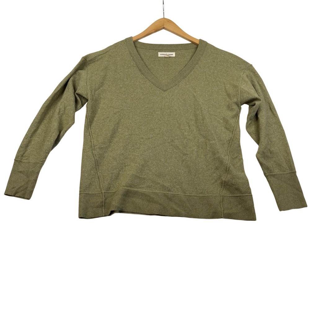 Lucky Brand Womens Olive Green Heathered V-Neck Sweater Size S 1886390